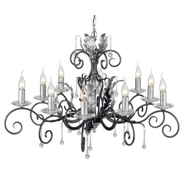 10 Light Chandelier - Black With Silver Patina