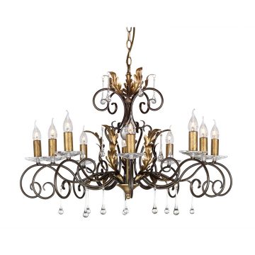 10 Light Chandelier - Bronze With Gold Patina