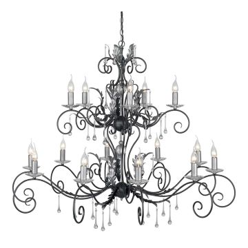 15 Light Chandelier - Black With Silver Patina