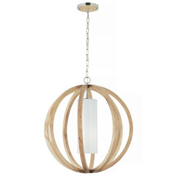 1 Light Large Pendant - Light Wood/Brushed Steel