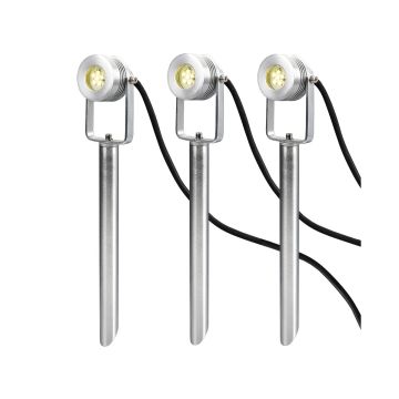 Starter Kit Including 3 X 12V Spotlights, 3 X Spikes, 6M Cable & 12V Transformer - Anodised Aluminium