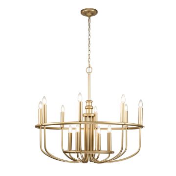 12 Light Chandelier - Painted Natural Brass