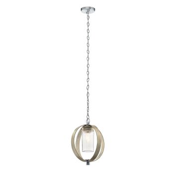 1 Light Outdoor Pendant - Grey Ash Wood Effect & Brushed Aluminium