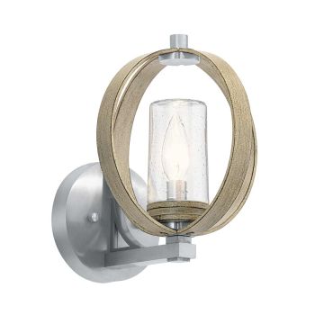 1 Light Outdoor Wall Light - Grey Ash Wood Effect & Brushed Aluminium