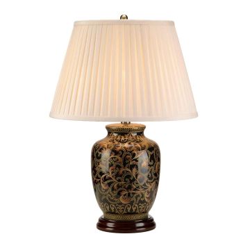 1 Light Small Table Lamp - Black, Cream And Gold Leaf