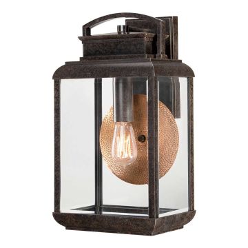 1 Light Large Wall Lantern - Old Painted Bronze With Copper Reflector