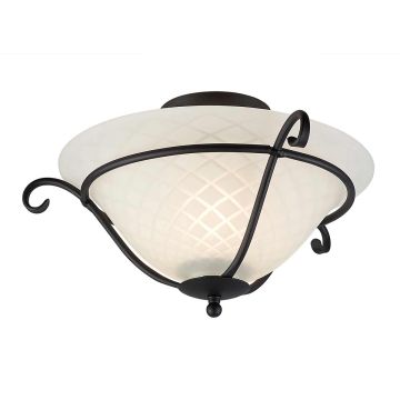 1 Light Flush - Black With Etched Opal Glass