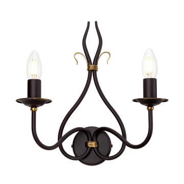 2 Light Wall Light - Dark Brown/Gold