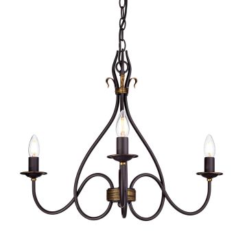 3 Light Chandelier - Dark Brown/Gold