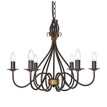 6 Light Chandelier - Dark Brown/Gold