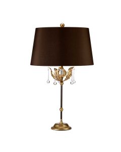 1 Light Table Lamp With Brown Shade - Bronze With Gold Patina, Brown Shade