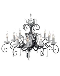 10 Light Chandelier - Black With Silver Patina