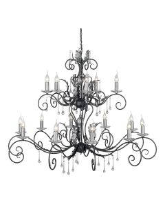 15 Light Chandelier - Black With Silver Patina