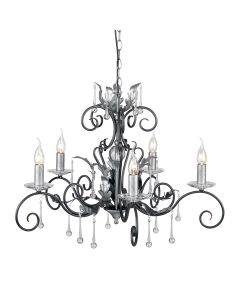 5 Light Chandelier - Black With Silver Patina