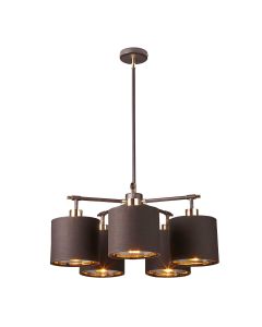 5 Light Chandelier - Brown/Polished Brass