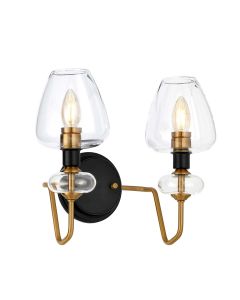 2 Light Wall Light - Aged Brass Plated & Charcoal Black Paint