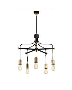 5 Light Chandelier - Black/Polished Brass - Black/Polished Brass