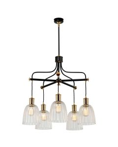 5 Light Chandelier - Black/Polished Brass - Black/Polished Brass