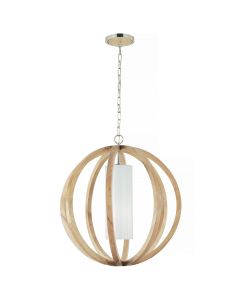 1 Light Large Pendant - Light Wood/Brushed Steel