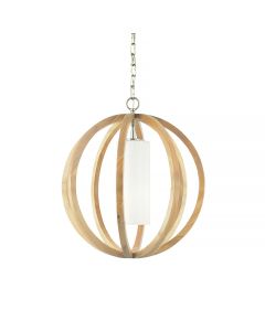 1 Light Small Pendant - Light Wood/Brushed Steel