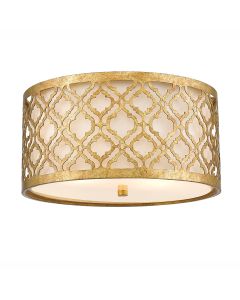 2 Light Flush - Distressed Gold, Ivory Shade