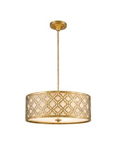 3 Light Duo-Mount Large Pendant - Distressed Gold, Ivory Shade