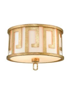 2 Light Flush - Distressed Gold, Ivory Shade