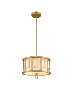 2 Light Medium Pendant - Distressed Gold, Ivory Shade