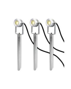 Starter Kit Including 3 X 12V Spotlights, 3 X Spikes, 6M Cable & 12V Transformer - Anodised Aluminium