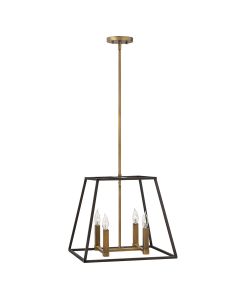 4 Light Pendant Chandelier - Dark Brown/Rose Brass