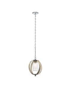 1 Light Outdoor Pendant - Grey Ash Wood Effect & Brushed Aluminium