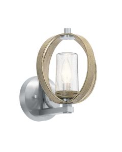 1 Light Outdoor Wall Light - Grey Ash Wood Effect & Brushed Aluminium