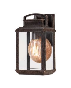 1 Light Small Wall Lantern - Old Painted Bronze With Copper Reflector