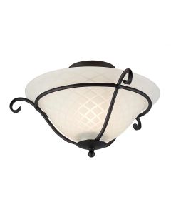 1 Light Flush - Black With Etched Opal Glass